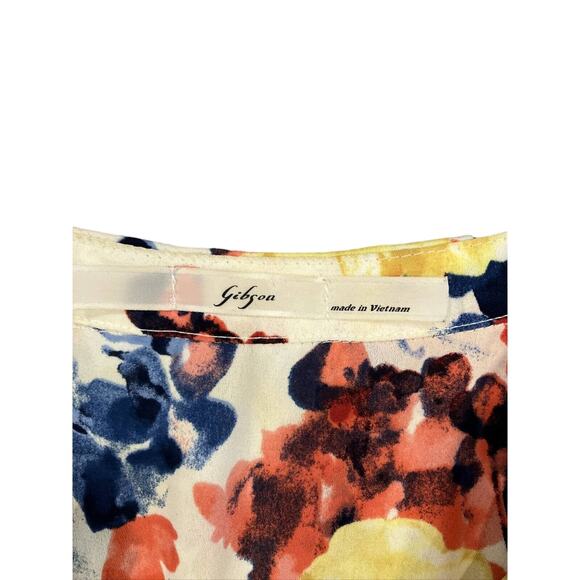 GIBSON Beautiful Ivory Orange Blue Floral Print Button Up Sleeveless Blouse XL - Picture 2 of 6